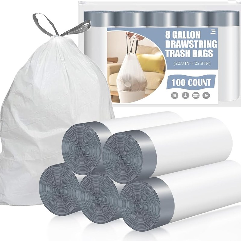 Kitchen Drawstring Trash Bags 8 Gallon 100 Count